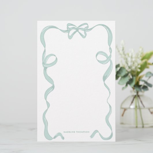 Schattigee Girly Mint Groene Bow Ribbon Lijst Briefpapier (Staand voorkant)