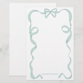 Schattigee Girly Mint Groene Bow Ribbon Lijst Briefpapier (Voorkant / Achterkant)