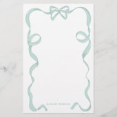 Schattigee Girly Mint Groene Bow Ribbon Lijst Briefpapier (Voorkant)
