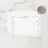 Schattigee Girly Mint Groene Bow Ribbon Lijst Notitiekaartje (Voorkant / Achterkant in situ)