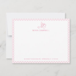 Schattigee Girly Monogram Naam Baby Pink Gingham C Notitiekaartje