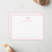 Schattigee Girly Monogram Naam Baby Pink Gingham C Notitiekaartje (Voorkant / Achterkant in situ)