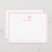 Schattigee Girly Monogram Naam Baby Pink Gingham C Notitiekaartje (Voorkant / Achterkant)