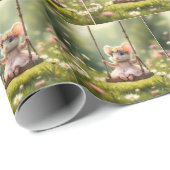 Schattigee Girly Mouse op een schommel Cadeaupapier (Rol Hoek)