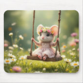 Schattigee Girly Mouse op een schommel Muismat (Voorkant)