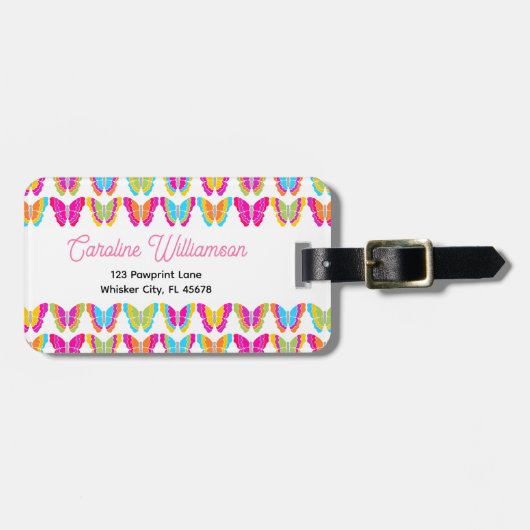Schattigee Girly Multicolor Regenboog Vlinders Naa Bagagelabel (Voorkant horizontaal)