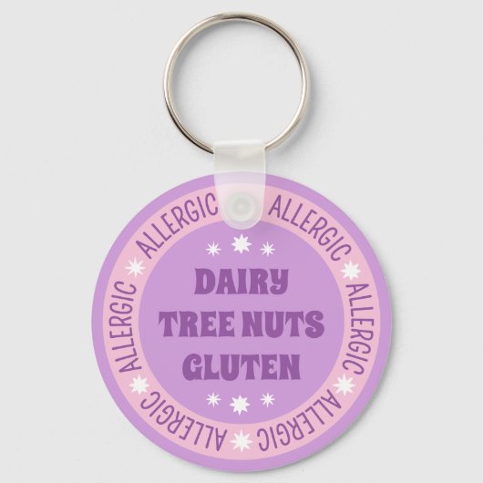 Schattigee Girly Paarse Noodcontact Voedselallergi Sleutelhanger (Voorkant)