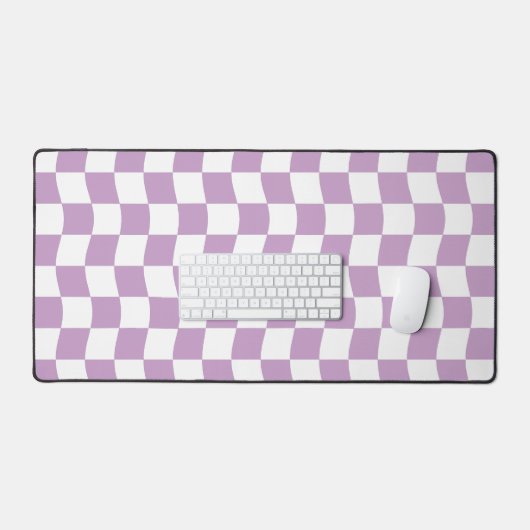 Schattigee Girly Paarse witte Wavy Checker Pattern Bureaumat (Keyboard & Muis)