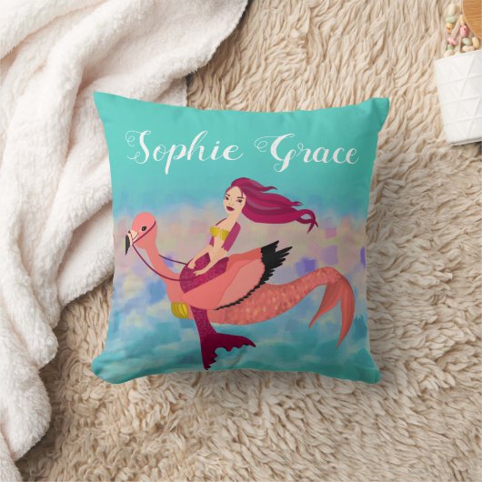 Schattigee Girly Paarse Zeemeermin en Roze Flaming Kussen (Deken)