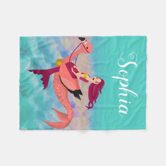 Schattigee girly Paarse zeemeermin flamingo met na Fleece Deken (Voorkant (Horizontaal))