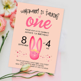 Schattigee Girly Pastel Pink Peach Bunny 1e Verjaa Kaart