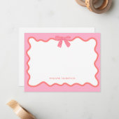 Schattigee Girly Pink Bow Ribbon Curve Border Notitiekaartje (Voorkant / Achterkant in situ)