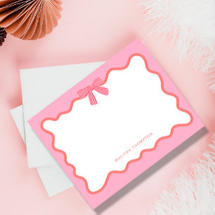 Schattigee Girly Pink Bow Ribbon Curve Border Notitiekaartje