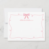 Schattigee Girly Pink Bow Wavy Border Stationery Notitiekaartje (Voorkant)