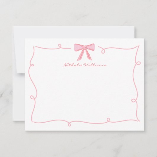 Schattigee Girly Pink Bow Wavy Border Stationery Notitiekaartje (Voorkant)