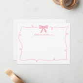 Schattigee Girly Pink Bow Wavy Border Stationery Notitiekaartje (Voorkant / Achterkant in situ)