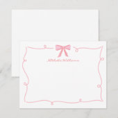 Schattigee Girly Pink Bow Wavy Border Stationery Notitiekaartje (Voorkant / Achterkant)