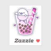 Schattigee Girly Pink Budgie Boba Bubble Tea Sticker (Vel)