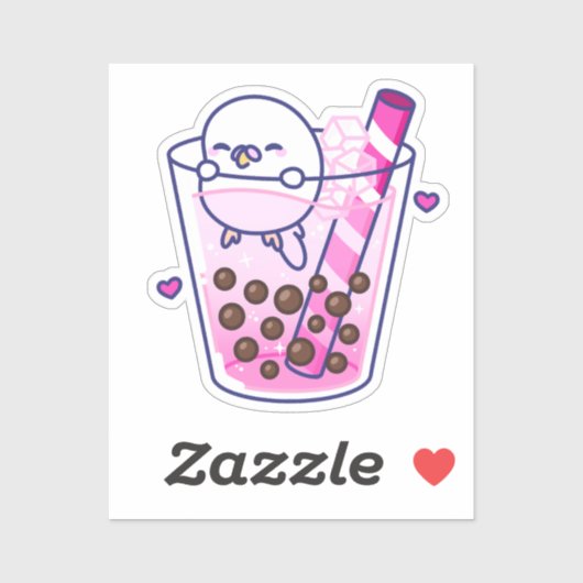 Schattigee Girly Pink Budgie Boba Bubble Tea Sticker (Vel)
