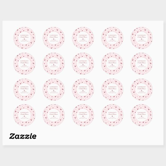 Schattigee Girly Pink Cherry Bows Dank je wel Ronde Sticker (Vel)