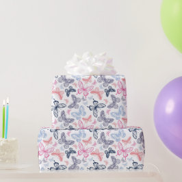 Schattigee Girly Pink Chic Happy Birthday Vlinders Cadeaupapier