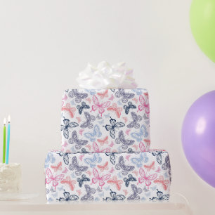Schattigee Girly Pink Chic Happy Birthday Vlinders Cadeaupapier