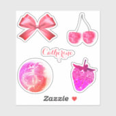 Schattigee Girly Pink Esthetische Bow Cherry met N Sticker (Vel)