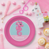 Schattigee Girly Pink Seahorse Kinder naam Papieren Bordje (Feest)
