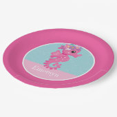 Schattigee Girly Pink Seahorse Kinder naam Papieren Bordje (Gekanteld)