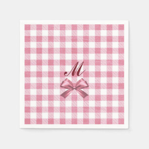Schattigee Girly Preppy Pink Gingham Plaid Bow Mon Servet