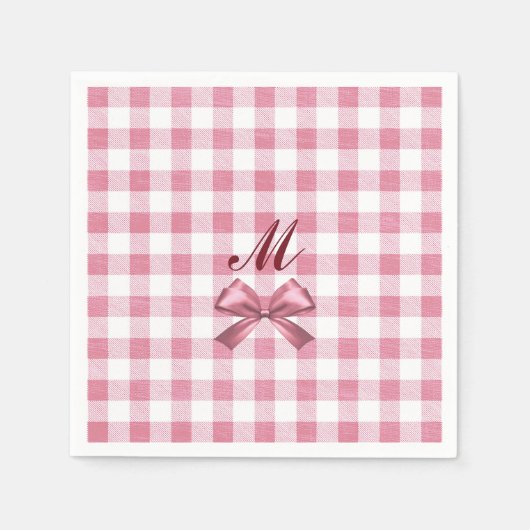 Schattigee Girly Preppy Pink Gingham Plaid Bow Mon Servet (Voorkant)