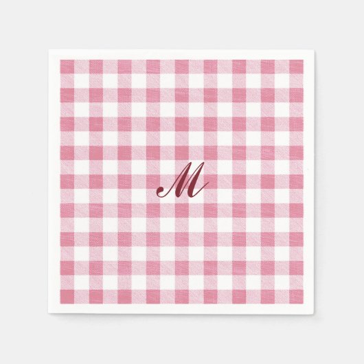 Schattigee Girly Preppy Pink Gingham Plaid Naam Mo Servet (Voorkant)