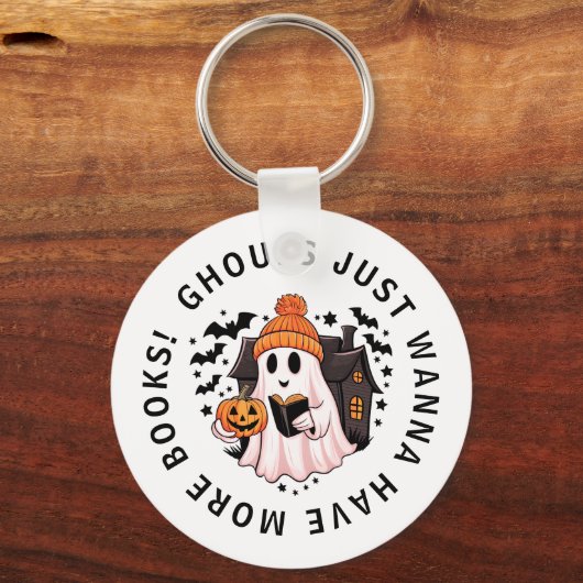 Schattigee Girly Pumpkin Ghost Book Lovers Key Sleutelhanger (Voorkant)