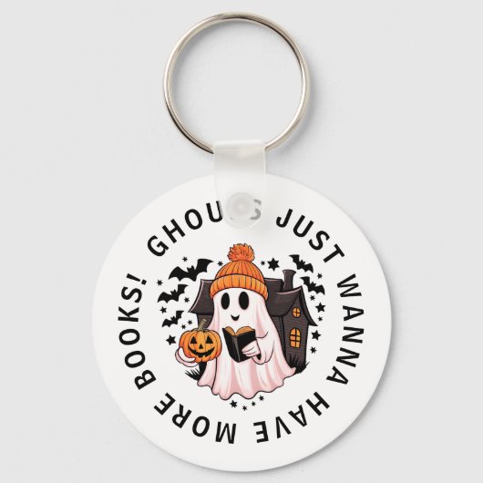Schattigee Girly Pumpkin Ghost Book Lovers Key Sleutelhanger (Achterkant)