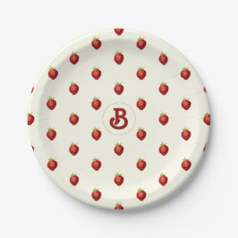 Schattigee Girly Red White Strawberry Naam Monogra Papieren Bordje