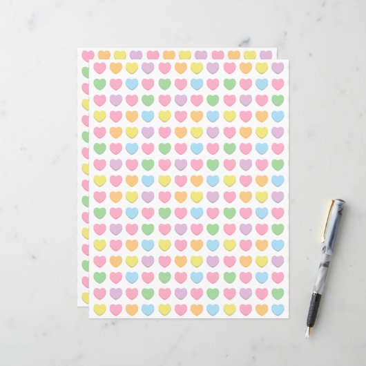 Schattigee girly regenboog pastel harten briefpapi (Voorkant / Achterkant in situ)