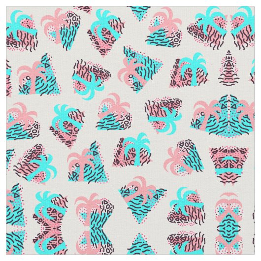 Schattigee Girly Retro 90s Palm Tree Doodles Patte Stof (Close Up)