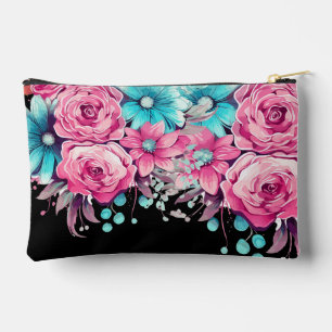 Schattigee Girly Roze & Blauwgroen Bloemen Make-up Etui