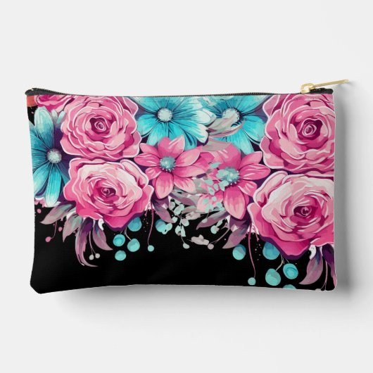 Schattigee Girly Roze & Blauwgroen Bloemen Make-up Etui (Achterkant)