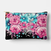 Schattigee Girly Roze & Blauwgroen Bloemen Make-up Etui (Voorkant)