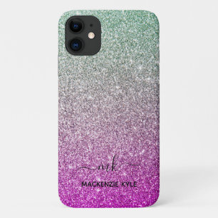 Schattigee Girly Roze Blauwgroen Ombre Glitter Mon Case-Mate iPhone Case