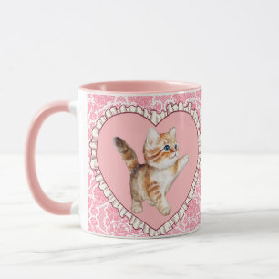 Schattigee Girly Roze Bloemen Mok Kitten Hart