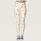 Schattigee Girly Roze Bogen en Kersen op Crème Leggings (Voorkant)