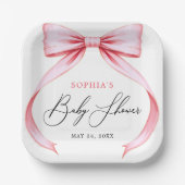 Schattigee Girly Roze Coquette Bow Baby shower Papieren Bordje (Voorkant)