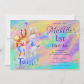 Schattigee Girly Roze Dansende Konijnen 1e Verjaar Kaart (Voorkant)