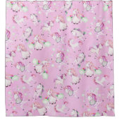 Schattigee Girly Roze Eenhoorn Regenboog Waterverf Douchegordijn (Voorkant)