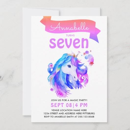 Schattigee Girly Roze Paarse Eenhoorn Fantasy Wate Kaart (Voorkant)