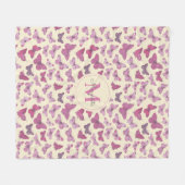 Schattigee Girly Roze Vlinder Patroon Naam Monogra Fleece Deken (Voorkant (Horizontaal))