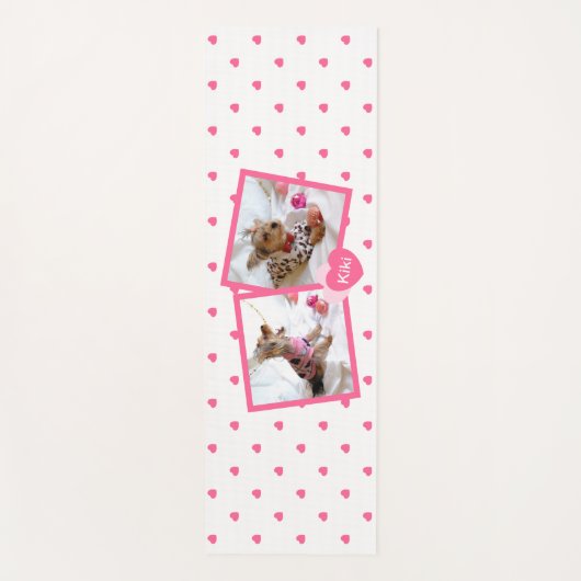 Schattigee Girly Roze & Wit gestippelde harten met Yogamat (Voorkant)