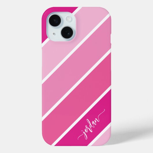 Schattigee Girly Script Naam Pink Stripes Patroon Case-Mate iPhone Case (Achterkant)